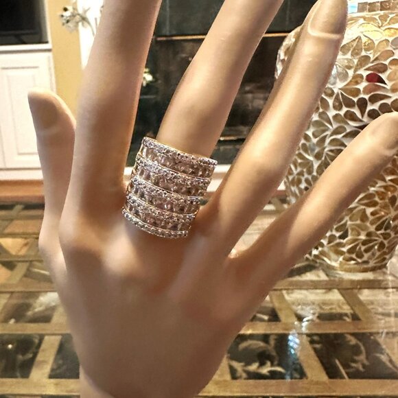 Palm Beach 6.26 TCW Baguette and Round Cut Faux Diamond Gold Plated sz 7 - Picture 2 of 4